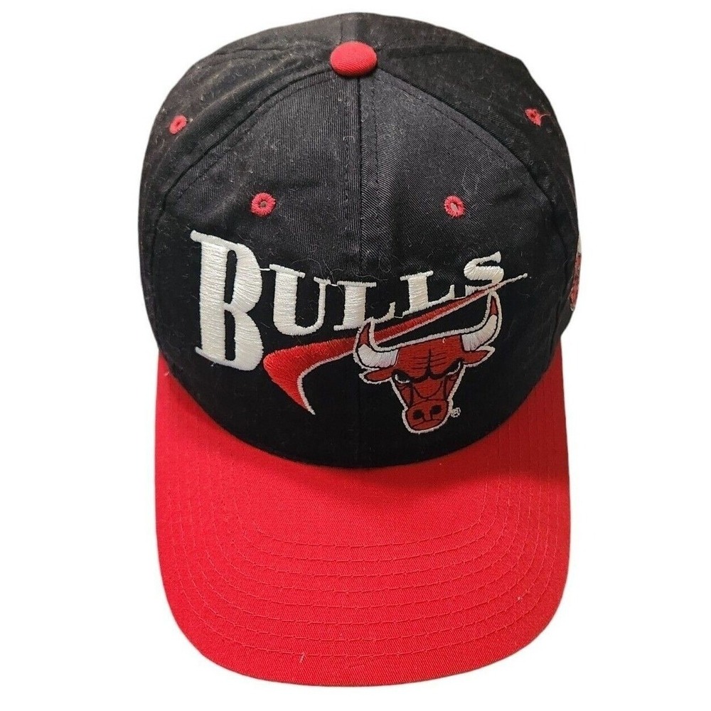 Vintage Chicago Bulls Snapback Hat NBA Black‎ Red Embroidered Cap Mens One Size